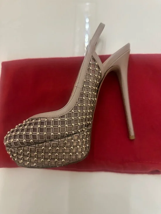 Valentino Taupe Studded Slingback Platform Pumps AUTHENTIC - Picture 4 of 9